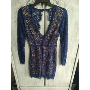 Luxxel V-neck Lace Mini Dress Blue Small Y2K Vintage Cottage Core Feminine Boho